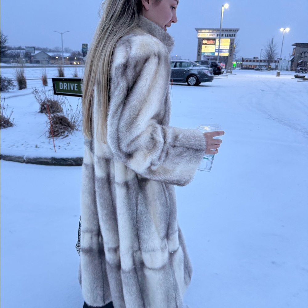 RARE 100% real mink fur long coat full length cross mink fox fur apres ski style